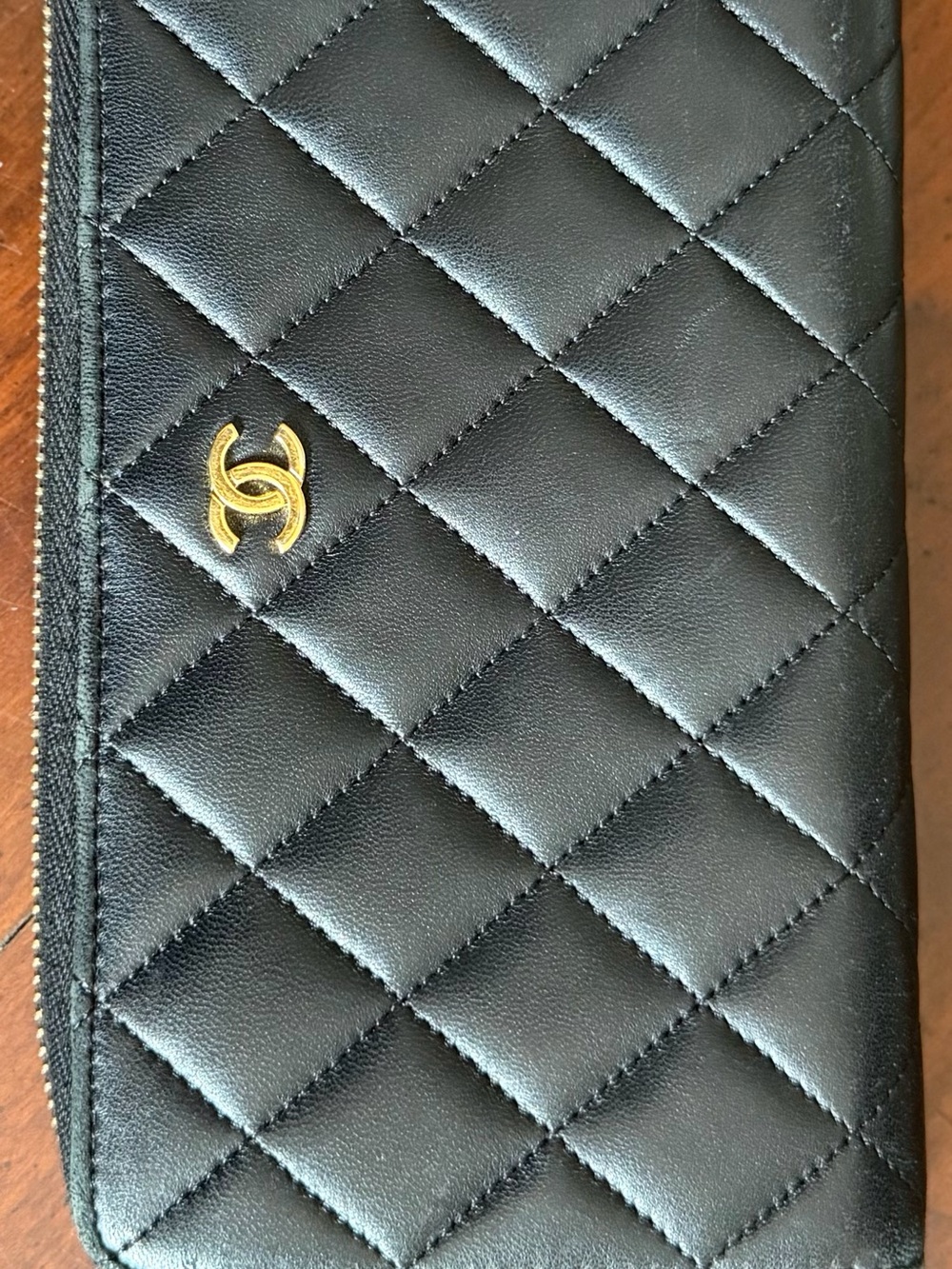 CHANEL Black Quilted Long Wallet Gold CC Logo | Authentic Designer